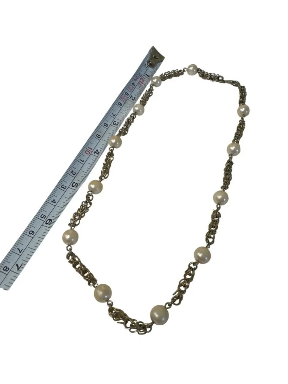 Vintage Gold-Tone Chain Necklace Faux Pearl Beads Elegant Timeless Classic